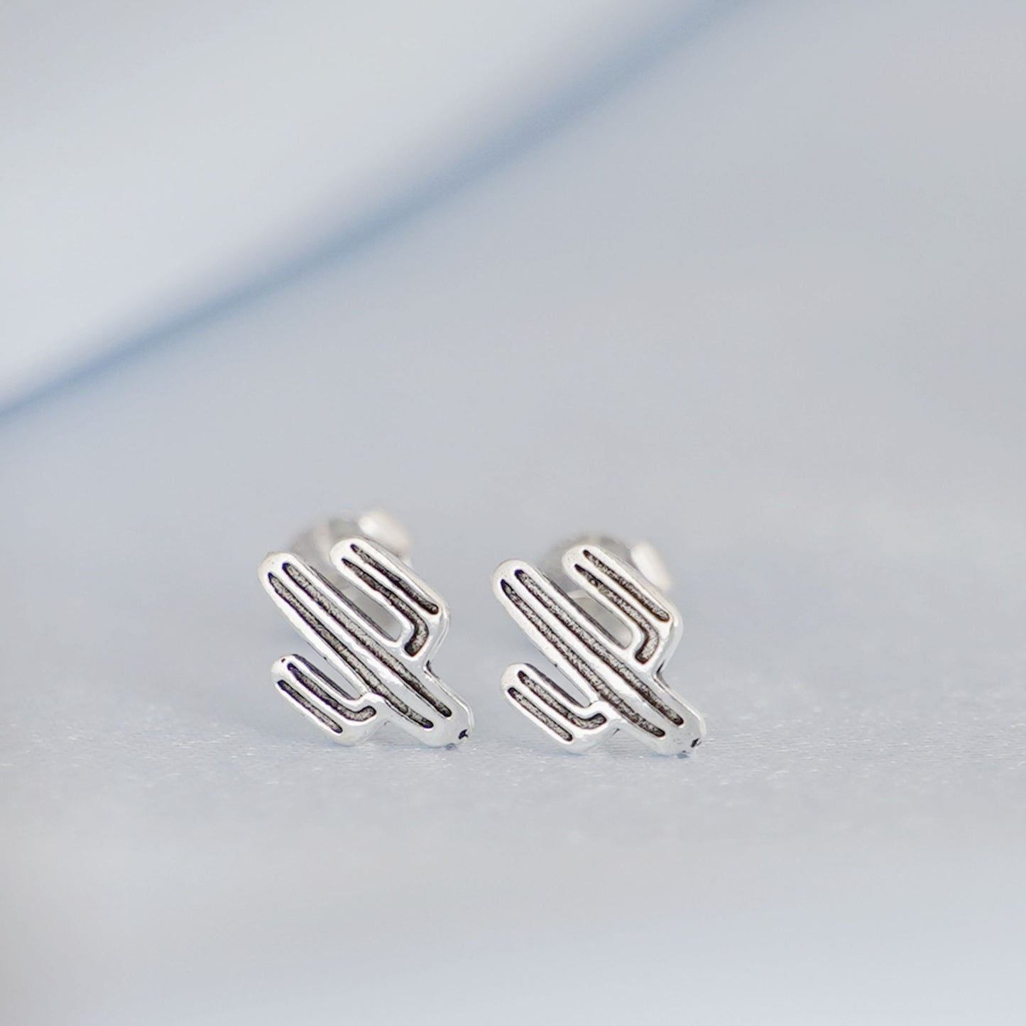 Sterling Silver Oxidized Vintage Cactus Cacti Palm Stud Earrings - sugarkittenlondon