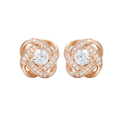 Rose Gold on Sterling Silver CZ Halo Knot Flower Stud Earrings Jewellery Lady II - sugarkittenlondon