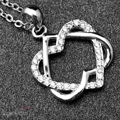 Sterling Silver Double Floating Twisted Knot Love Heart Necklace - sugarkittenlondon