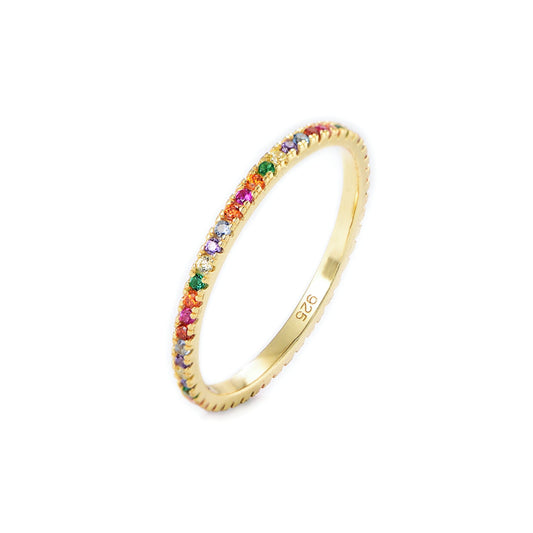 1mm Rainbow CZ Full Eternity Stacking Ring in 14K Gold-Plated on Sterling Silver - sugarkittenlondon
