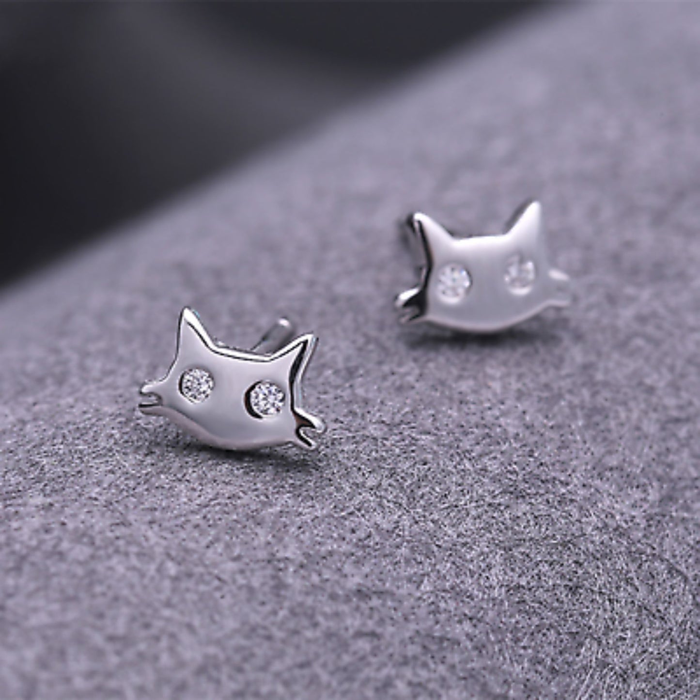 Mini Cat Stud Earrings with CZ Eyes in 925 Sterling Silver - sugarkittenlondon