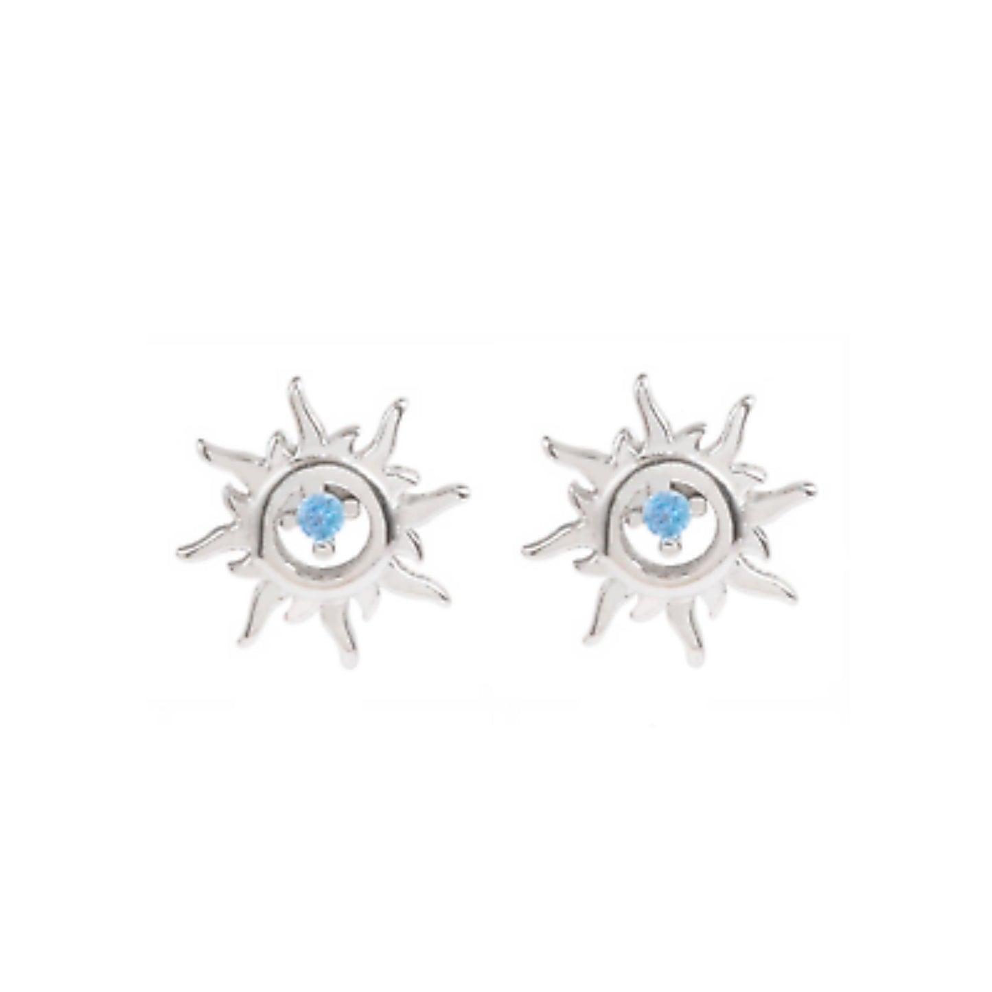 Sparkling Sun Earrings with Light Blue Aquamarine CZ in 925 Sterling Silver - sugarkittenlondon
