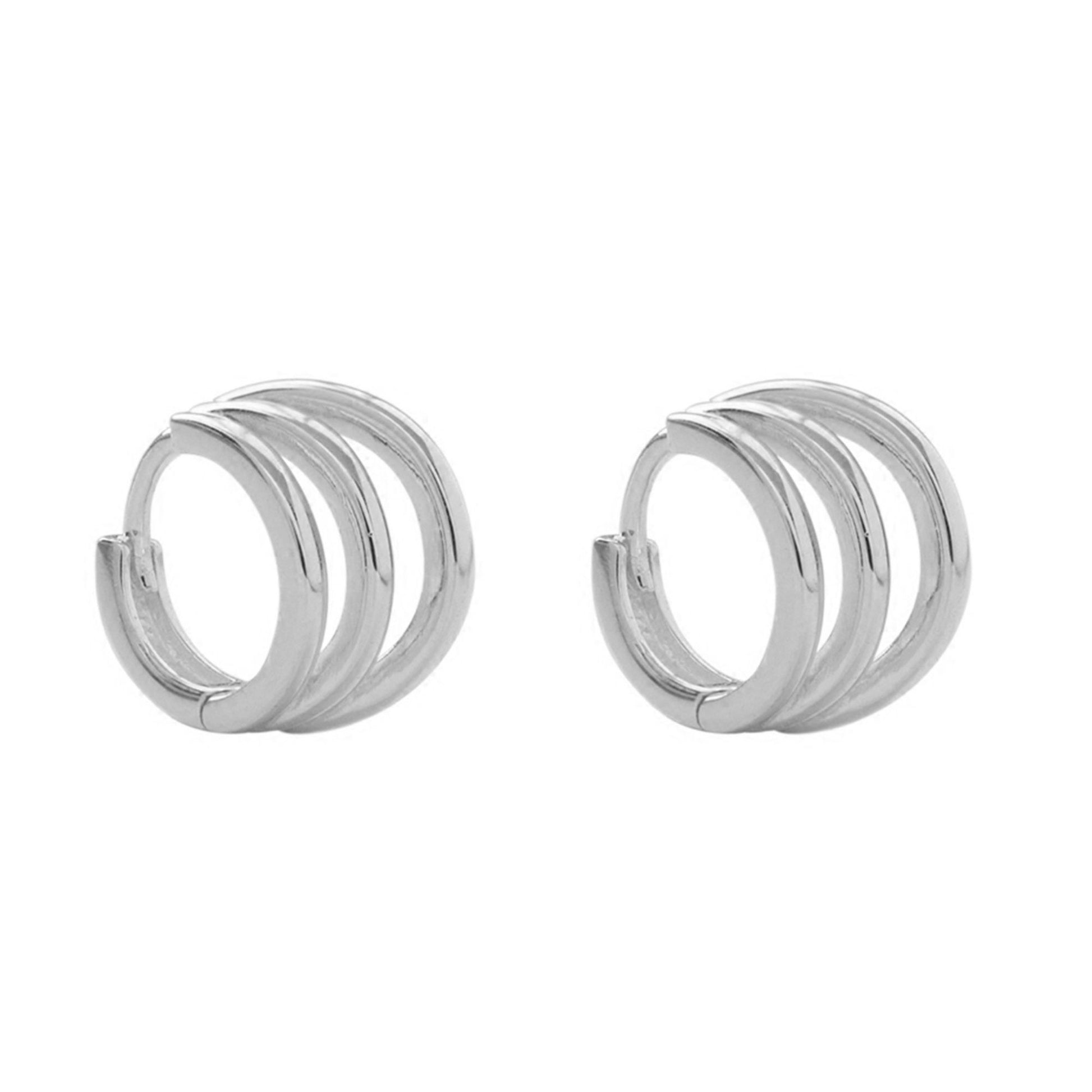 Sterling Silver Triple Graduated 10mm Hoop Earrings 2 Tones Rhodium 18K Gold - sugarkittenlondon