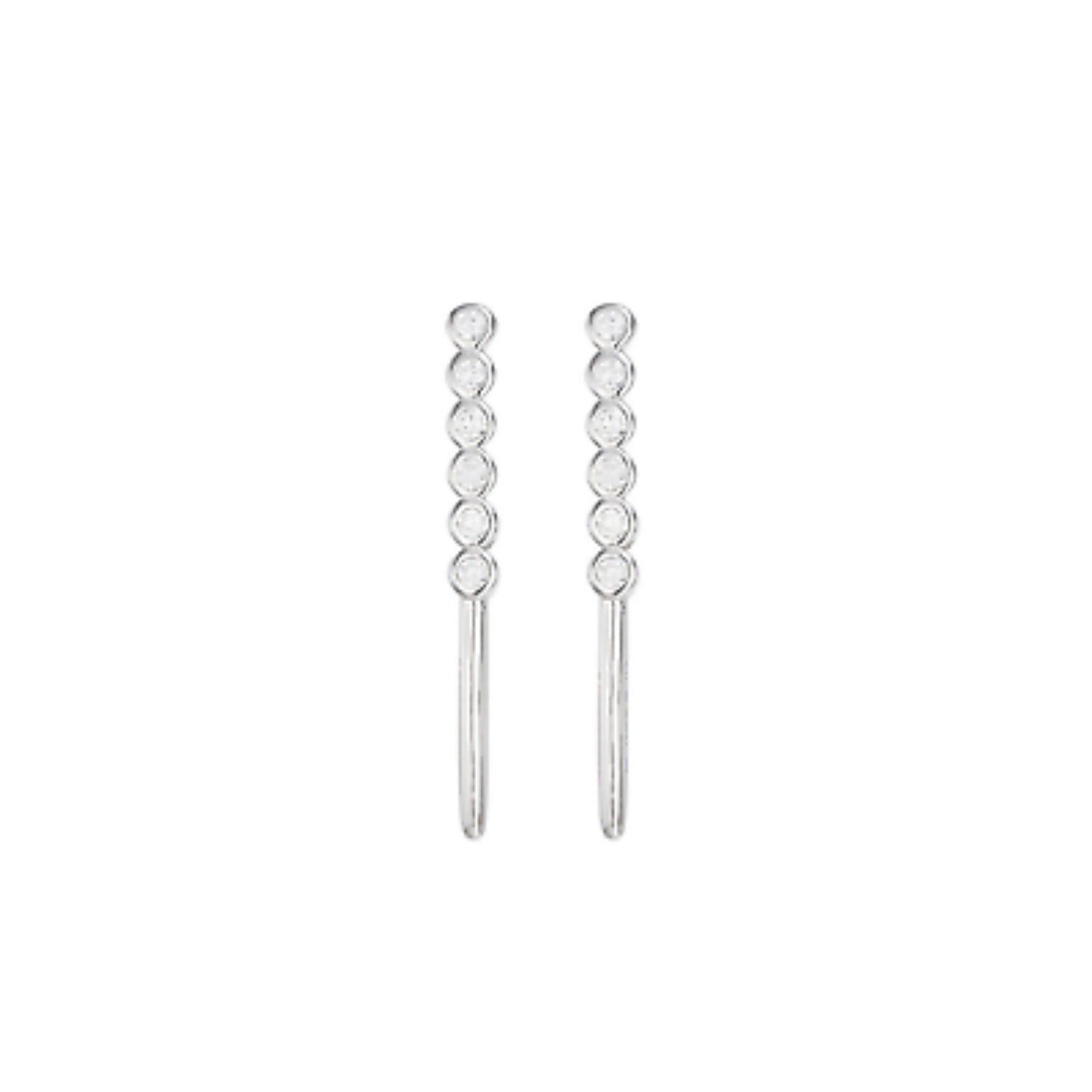 Sterling Silver Pointy Bar Linked Bezel CZ Line Stud Climber Drop Earrings - sugarkittenlondon