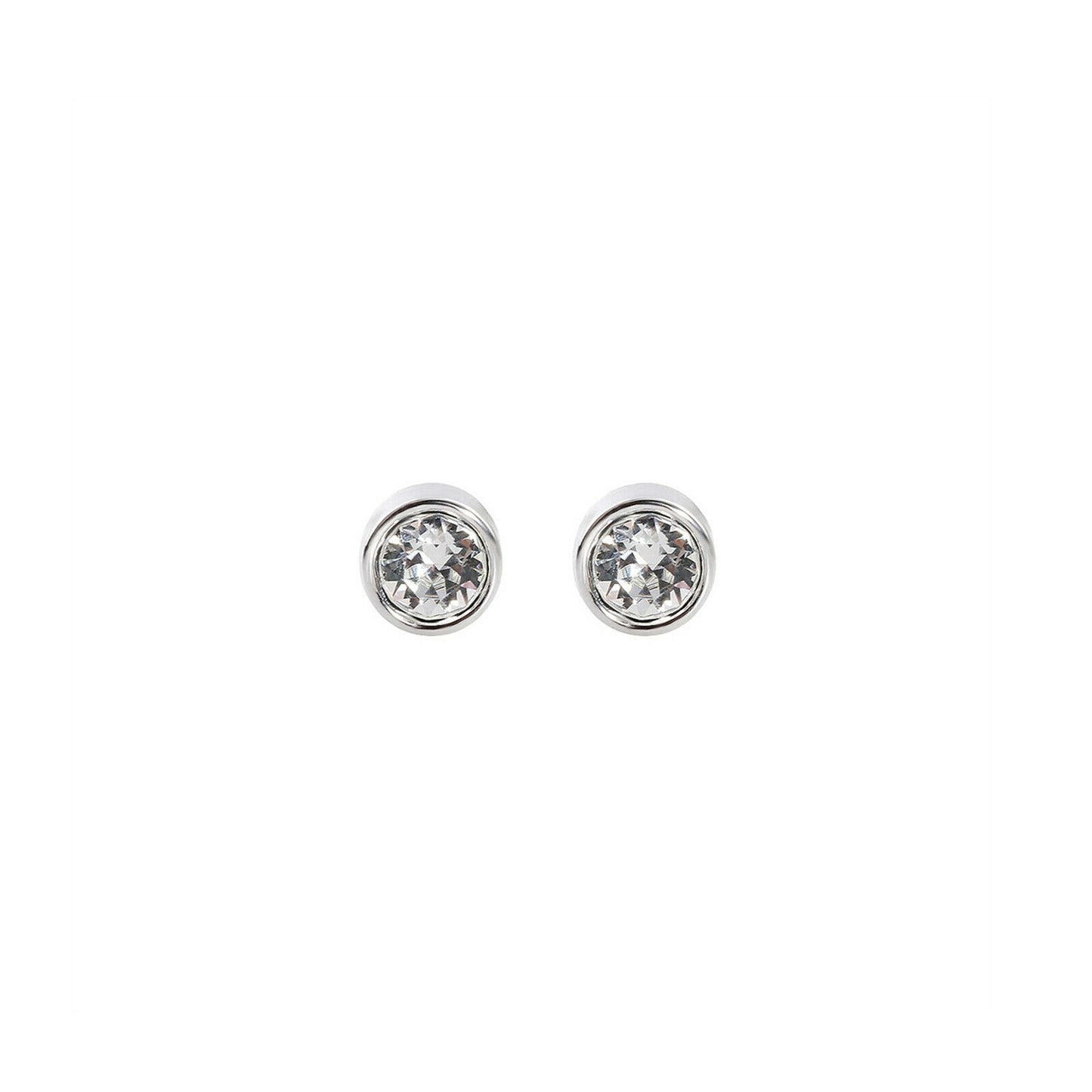 925 Sterling Silver CZ Stud Earrings with Round Bezel Setting in Clear or Black