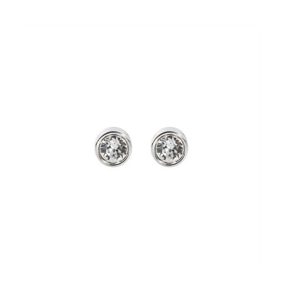 925 Sterling Silver CZ Stud Earrings with Round Bezel Setting in Clear or Black