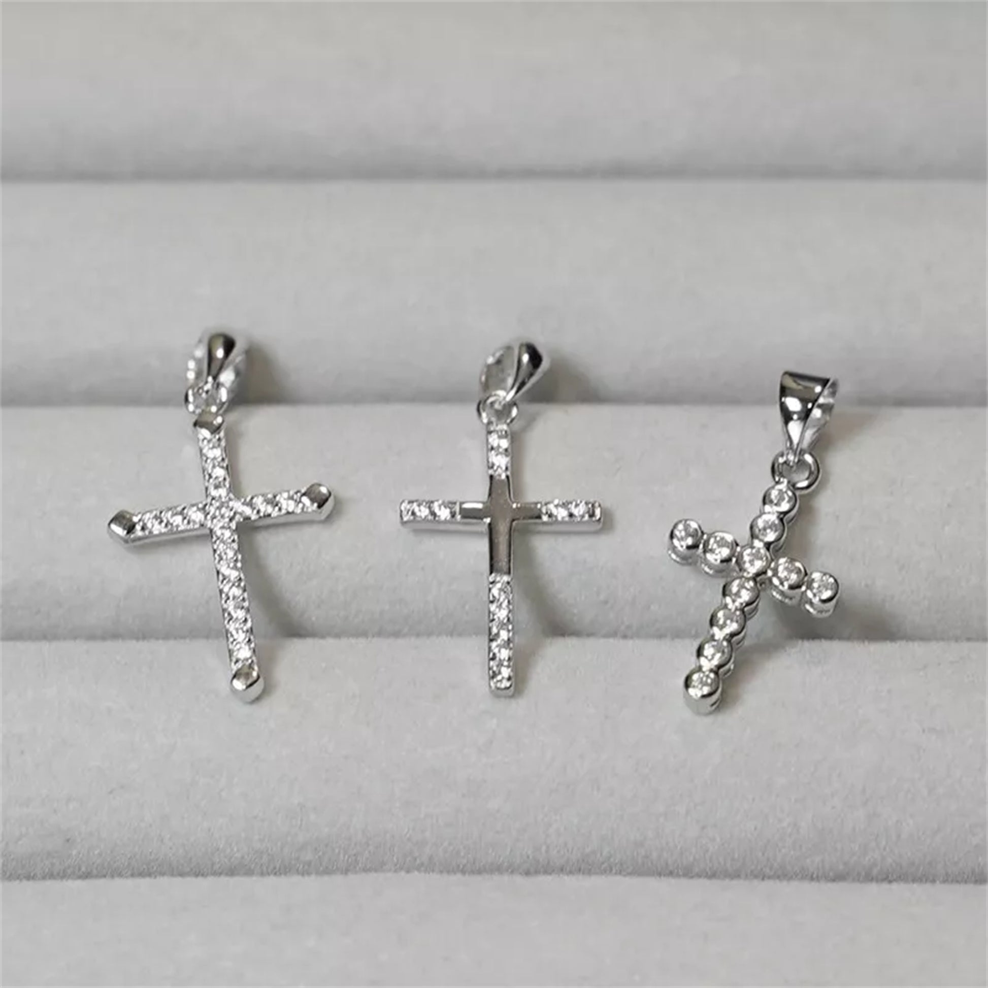 Sterling Silver Passion Cross Pointed Cross Paved CZ Pendant Necklace - sugarkittenlondon