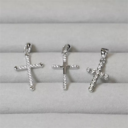 Sterling Silver Passion Cross Pointed Cross Paved CZ Pendant Necklace - sugarkittenlondon