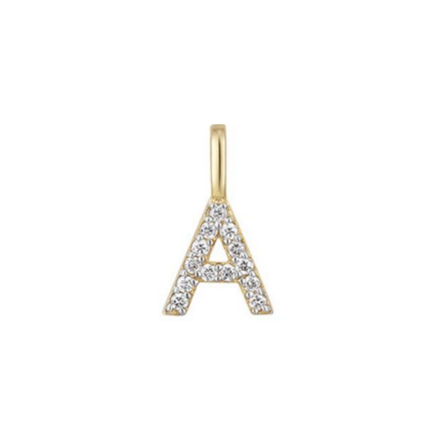 14K Gold on Sterling Silver Paved CZ MINI A-Z Letter Alphabet Initial DIY Charm Pendant 11 - 12mm