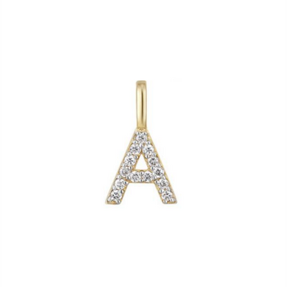 14K Gold on Sterling Silver Paved CZ MINI A-Z Letter Alphabet Initial DIY Charm Pendant 11 - 12mm