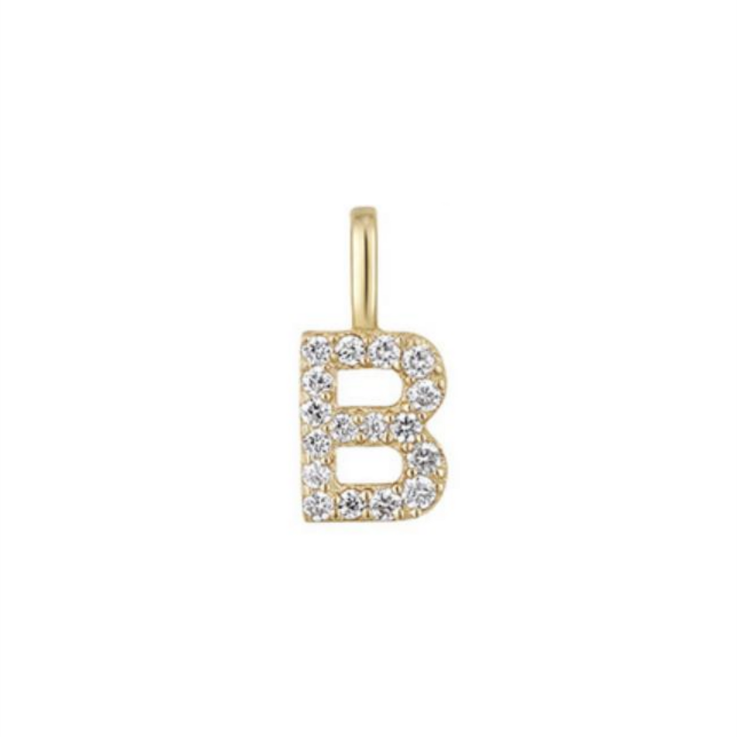14K Gold on Sterling Silver Paved CZ MINI A-Z Letter Alphabet Initial DIY Charm Pendant 11 - 12mm