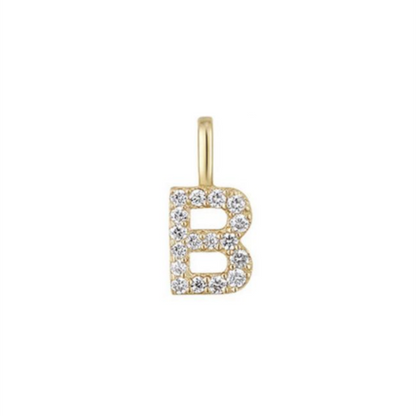 14K Gold on Sterling Silver Paved CZ MINI A-Z Letter Alphabet Initial DIY Charm Pendant 11 - 12mm