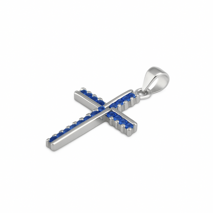 Sterling Silver Half Eternity CZ Paved Christian Cross Pendant