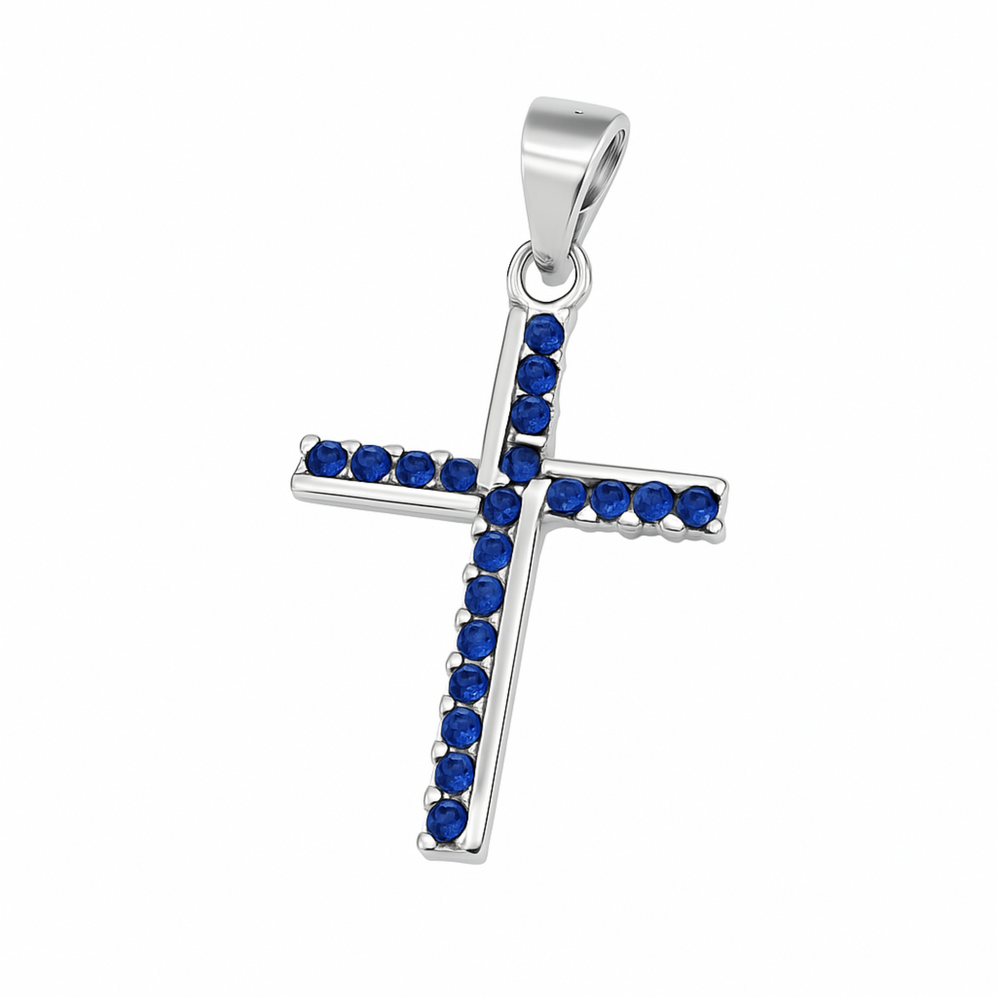 Sterling Silver Half Eternity CZ Paved Christian Cross Pendant