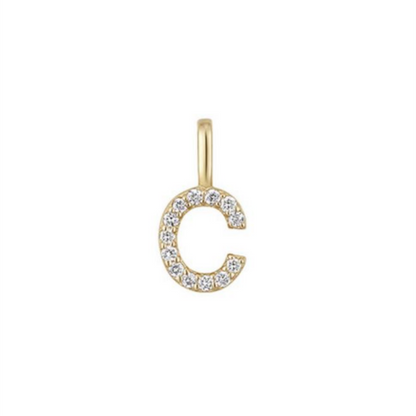 14K Gold on Sterling Silver Paved CZ MINI A-Z Letter Alphabet Initial DIY Charm