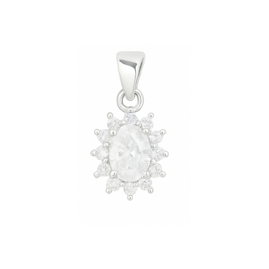 Sparkling Sterling Silver Cluster Pendant Necklace with Clear CZ