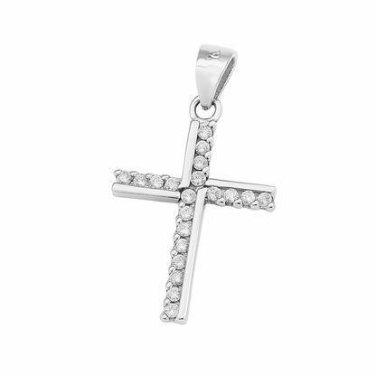 Sterling Silver Half Eternity CZ Paved Christian Cross Pendant