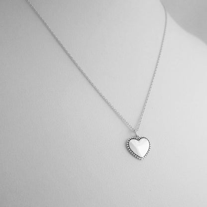 Sterling Silver Oxidized Simple Shiny Beaded Edge Love Heart Pendant Charm - sugarkittenlondon