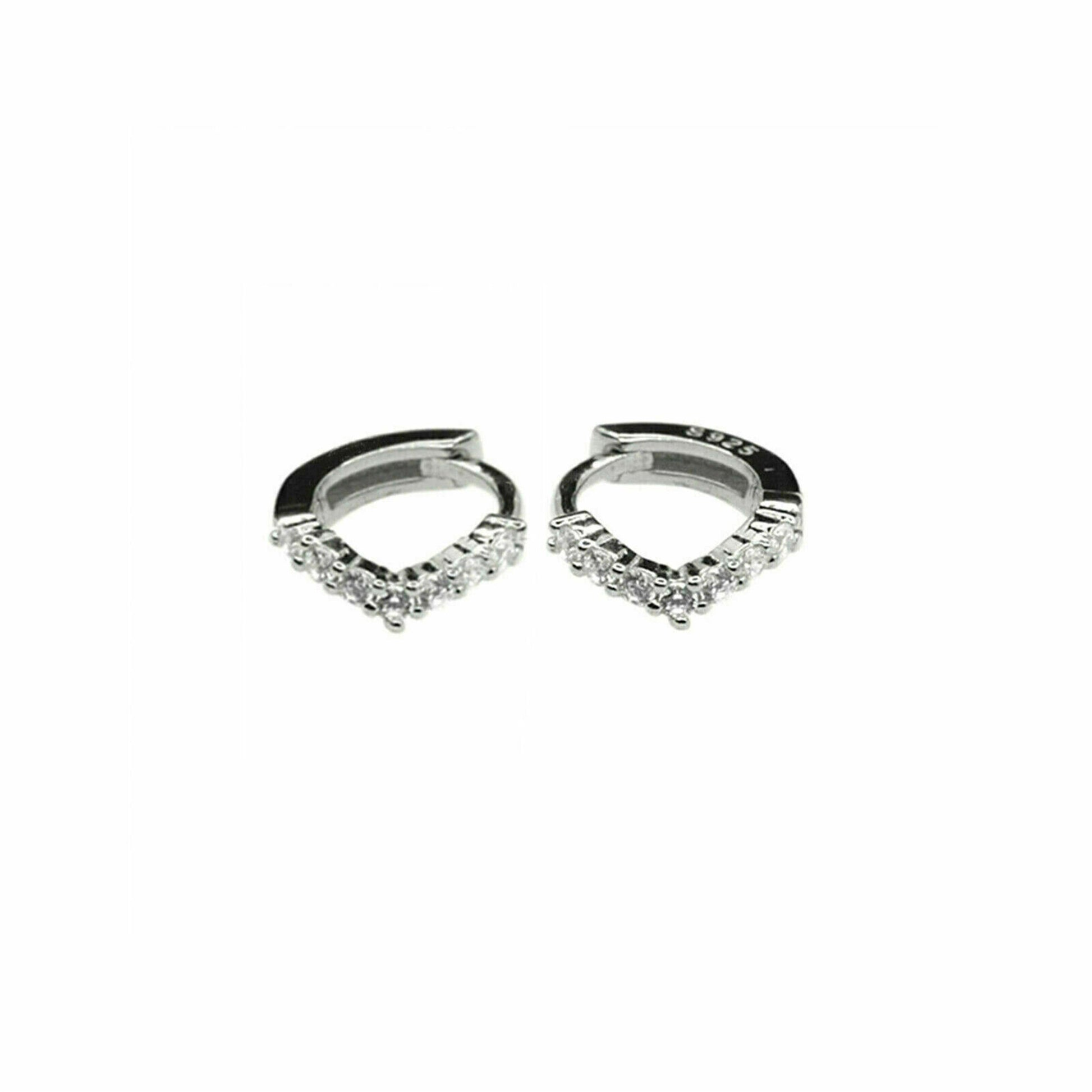 6mm-8mm Sterling Silver Wishbone CZ Huggie Lobe Earrings with Plain Bead Edge - sugarkittenlondon