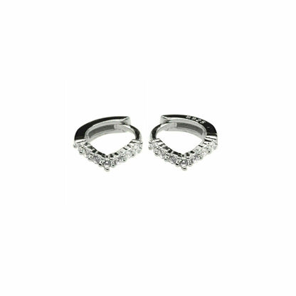 6mm-8mm Sterling Silver Wishbone CZ Huggie Lobe Earrings with Plain Bead Edge - sugarkittenlondon