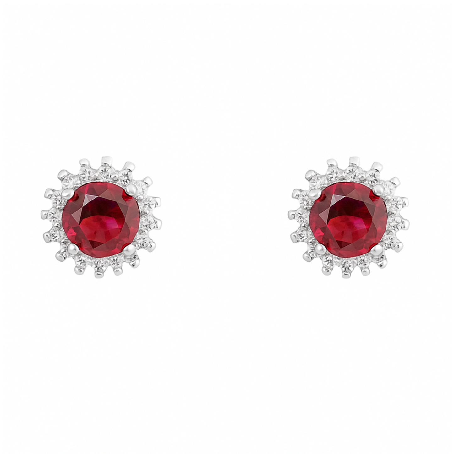 Sterling Silver Round Cluster Earrings Pendant 6mm Ruby-Coloured CZ Centre Stone