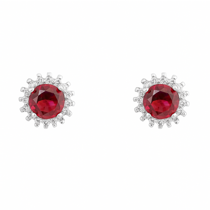 Sterling Silver Round Cluster Earrings Pendant 6mm Ruby-Coloured CZ Centre Stone