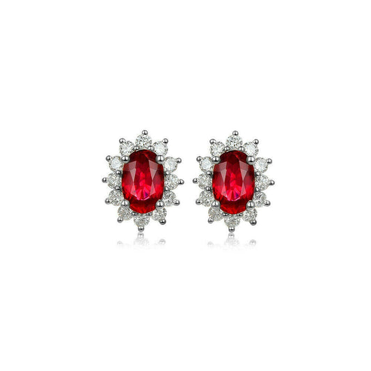 Red Pyrope Garnet Colour CZ Halo Cluster Stud Earrings in Sterling Silver - sugarkittenlondon
