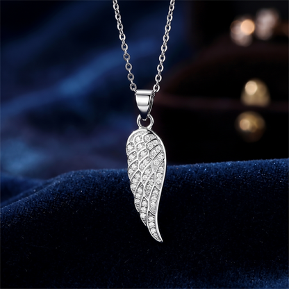 Angel wing pendant necklace, full paved single-wing crystal motif on chain