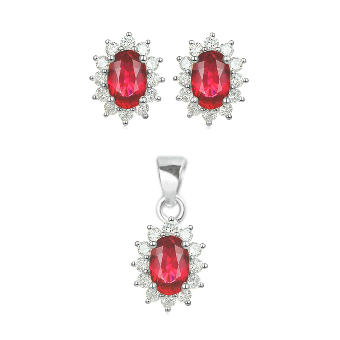 Red Pyrope Garnet Colour CZ Halo Cluster Stud Earrings in Sterling Silver - sugarkittenlondon