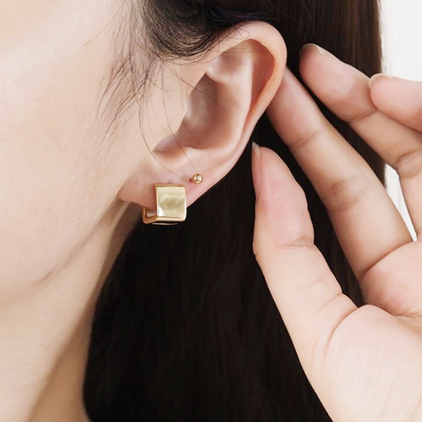 Huggie Drop Earrings with Square Cube Design in 18K Gold-plated Sterling Silver - sugarkittenlondon