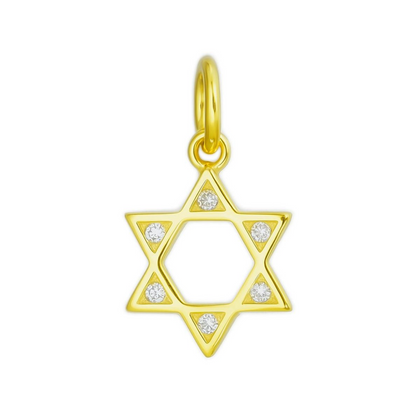 Sterling Silver CZ Hollow Six Pointed Star Hex Star of David Pendant Necklace