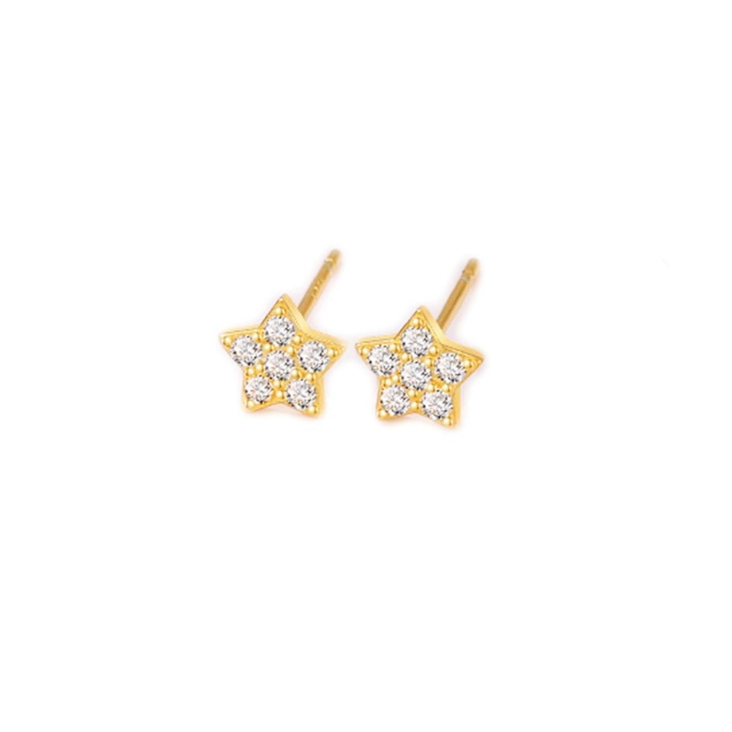 Sterling Silver Paved CZ Star Stud Earrings Rhodium Gold Rose Gold Tones 4 - 7mm