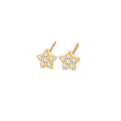 Sterling Silver Paved CZ Star Stud Earrings Rhodium Gold Rose Gold Tones 4 - 7mm