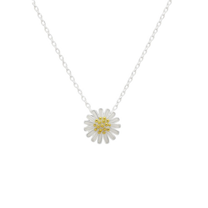 Sterling Silver 11mm Daisy Flower Blossom Pendant Lobster Clasp Necklace 40cm - 44cm 17.3'' Silver/Gold