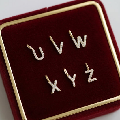 14K Gold on Sterling Silver Paved CZ MINI A-Z Letter Alphabet Initial DIY Charm