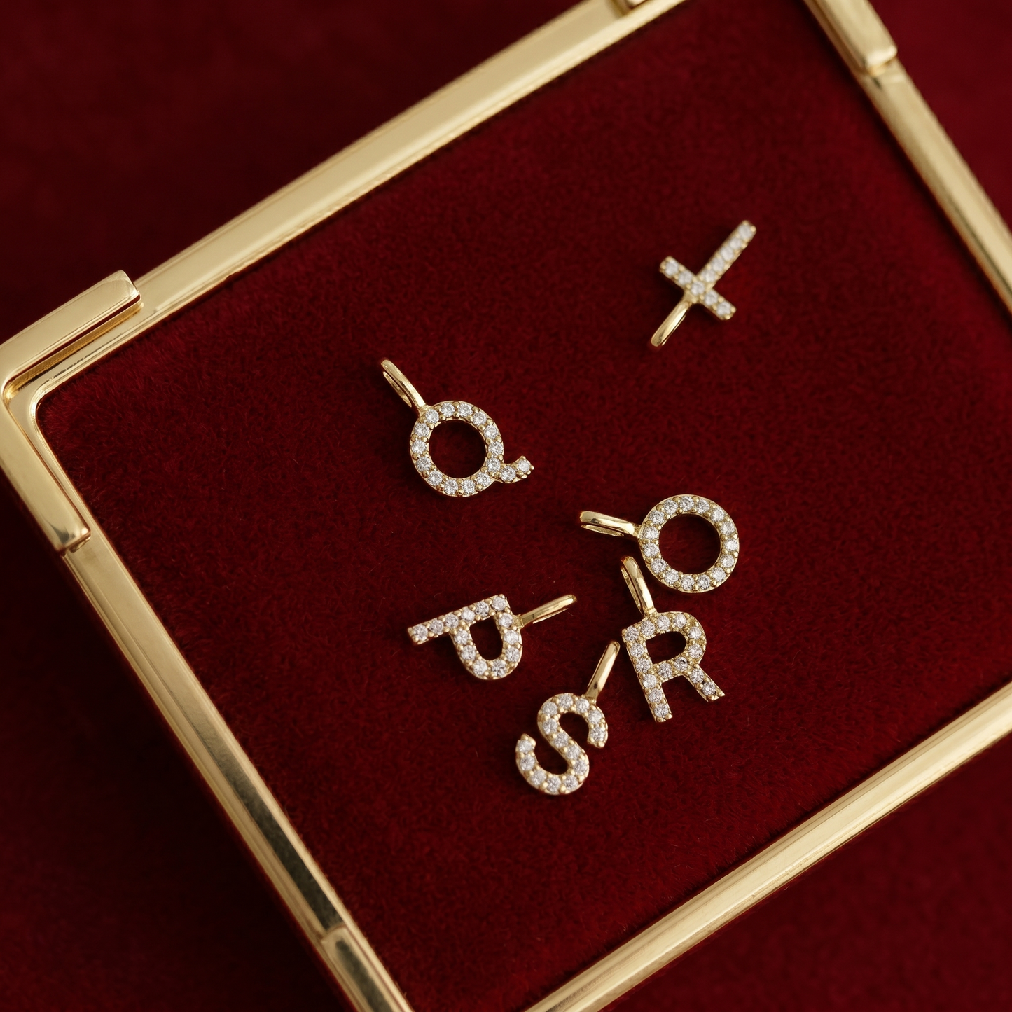 14K Gold on Sterling Silver Paved CZ MINI A-Z Letter Alphabet Initial DIY Charm