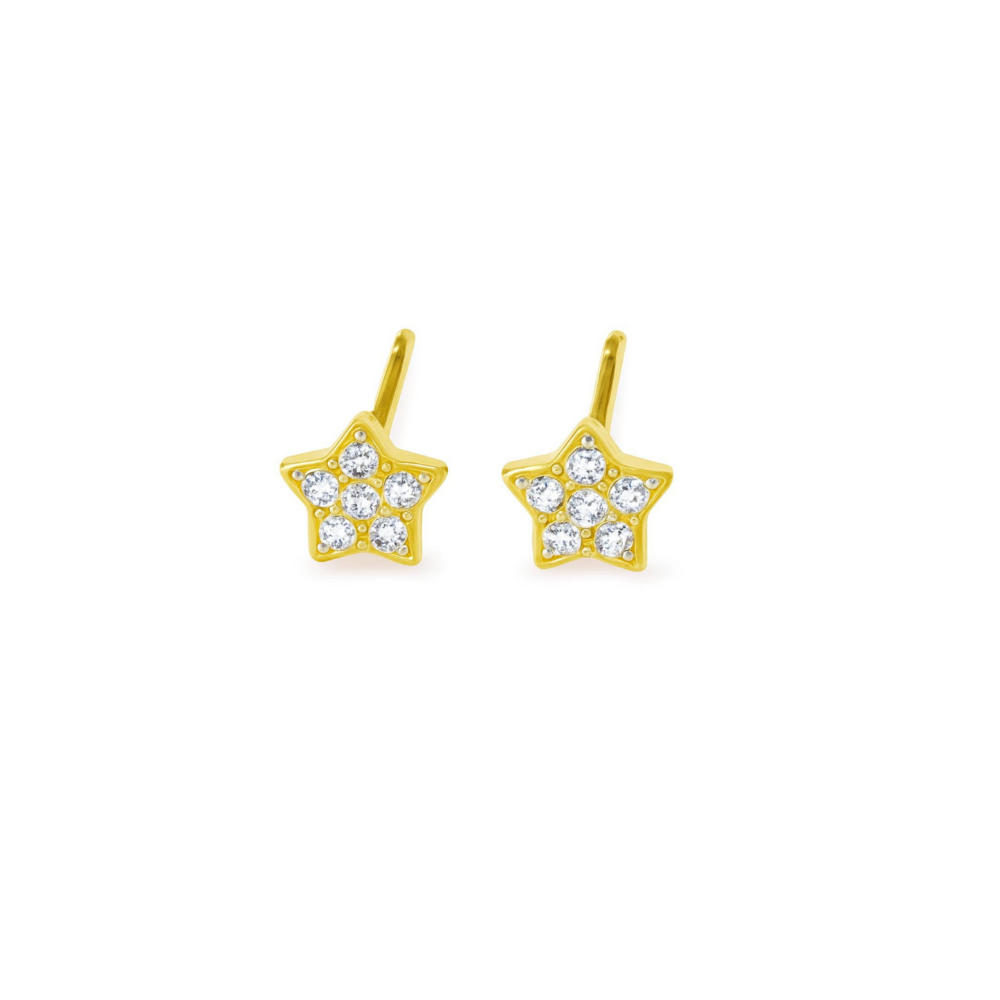 Sterling Silver Paved CZ Star Stud Earrings Rhodium Gold Rose Gold Tones 4 - 7mm