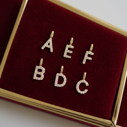 14K Gold on Sterling Silver Paved CZ MINI A-Z Letter Alphabet Initial DIY Charm