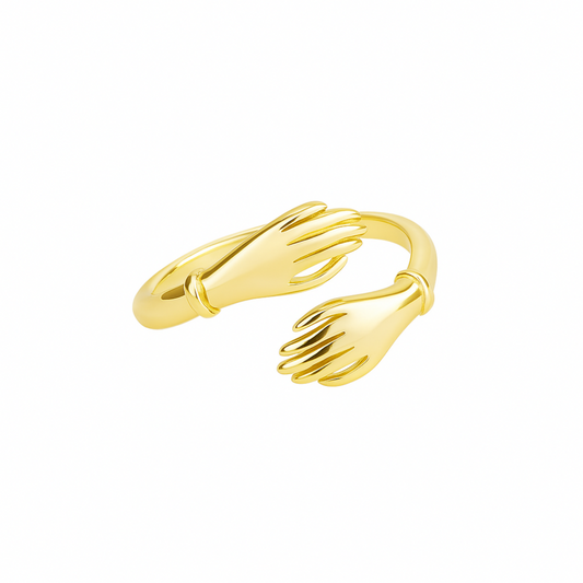 Sterling Silver Shiny Polished Hugging Hands Ring – Friendship Love Gift, Two Finishes