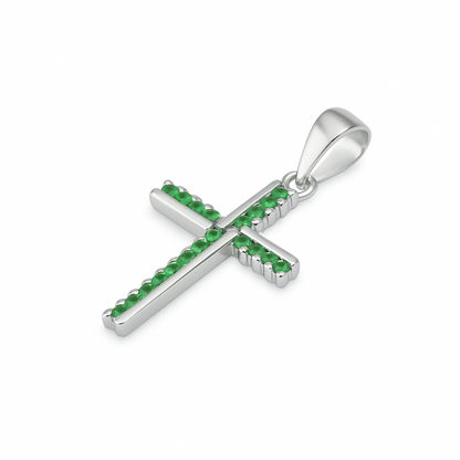 Sterling Silver Half Eternity CZ Paved Christian Cross Pendant