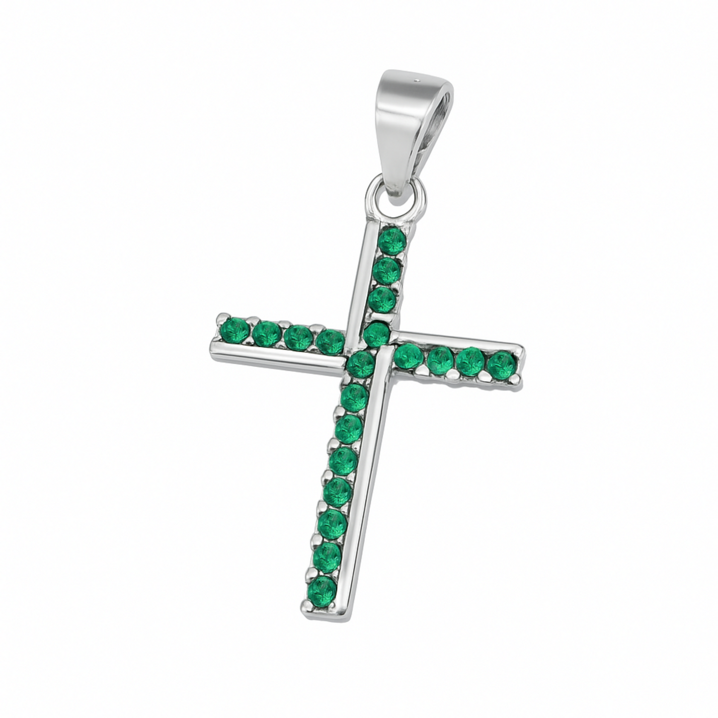 Sterling Silver Half Eternity CZ Paved Christian Cross Pendant