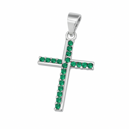 Sterling Silver Half Eternity CZ Paved Christian Cross Pendant