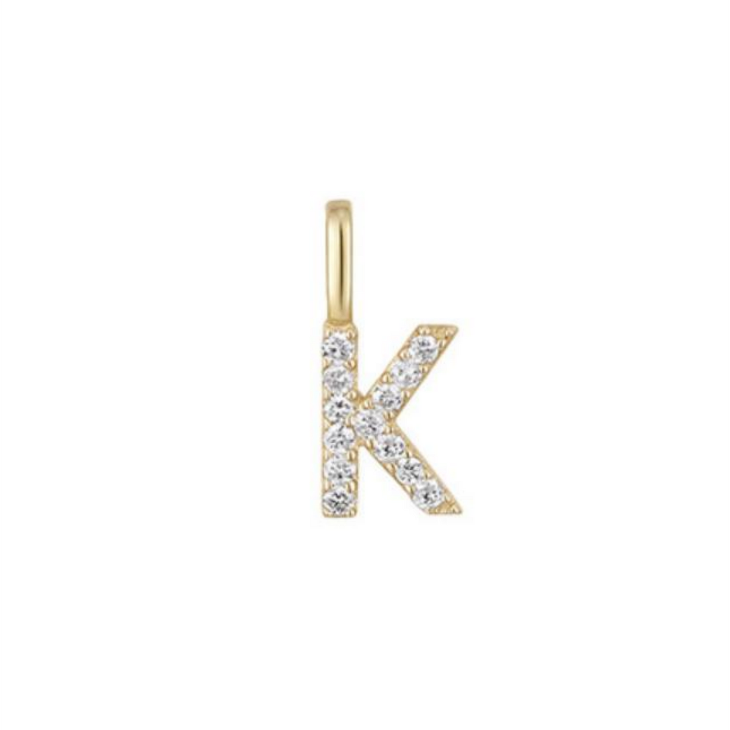 14K Gold on Sterling Silver Paved CZ MINI A-Z Letter Alphabet Initial DIY Charm Pendant 11 - 12mm