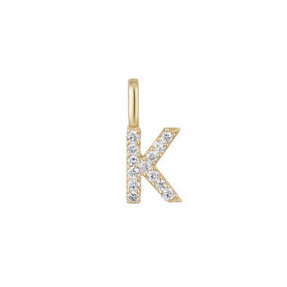 14K Gold on Sterling Silver Paved CZ MINI A-Z Letter Alphabet Initial DIY Charm Pendant 11 - 12mm
