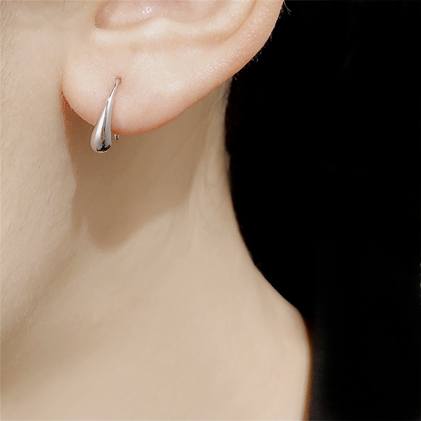 Hoop Drop Earrings Sterling Silver Plain Shiny Waterdrop Teardrop Hoop Drop Earrings 1.8cm - sugarkittenlondon