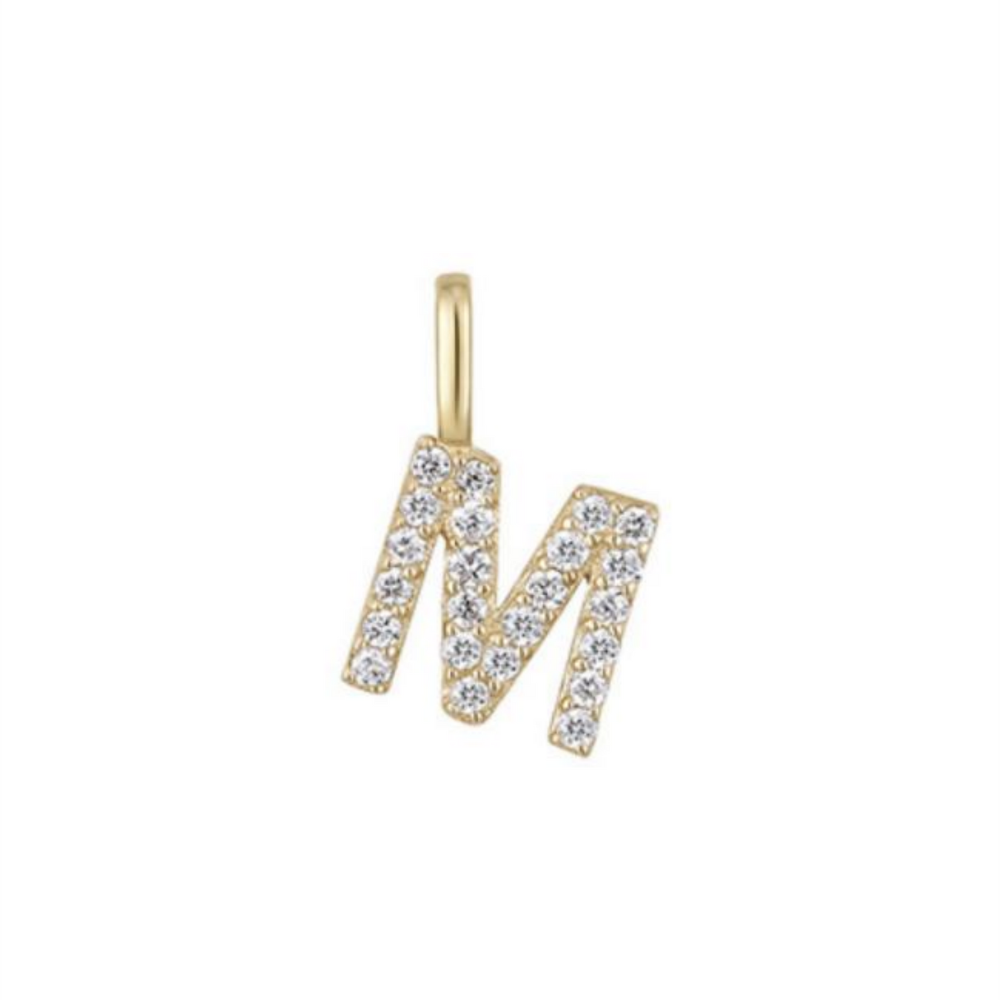 14K Gold on Sterling Silver Paved CZ MINI A-Z Letter Alphabet Initial DIY Charm Pendant 11 - 12mm