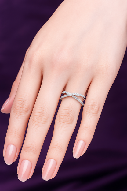 Sterling Silver Criss Cross Infinity Half Eternity 1.5mm Paved CZ Ring J - T1/2