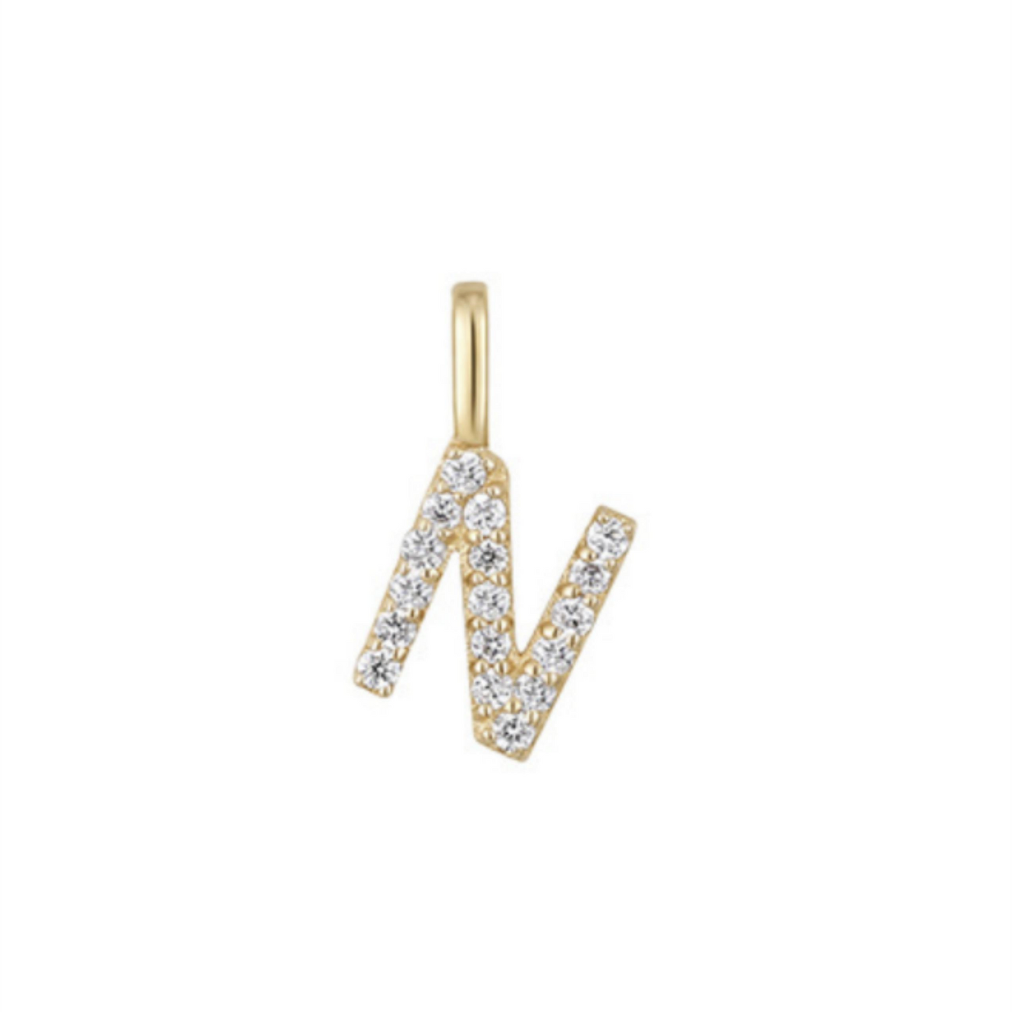 14K Gold on Sterling Silver Paved CZ MINI A-Z Letter Alphabet Initial DIY Charm Pendant 11 - 12mm