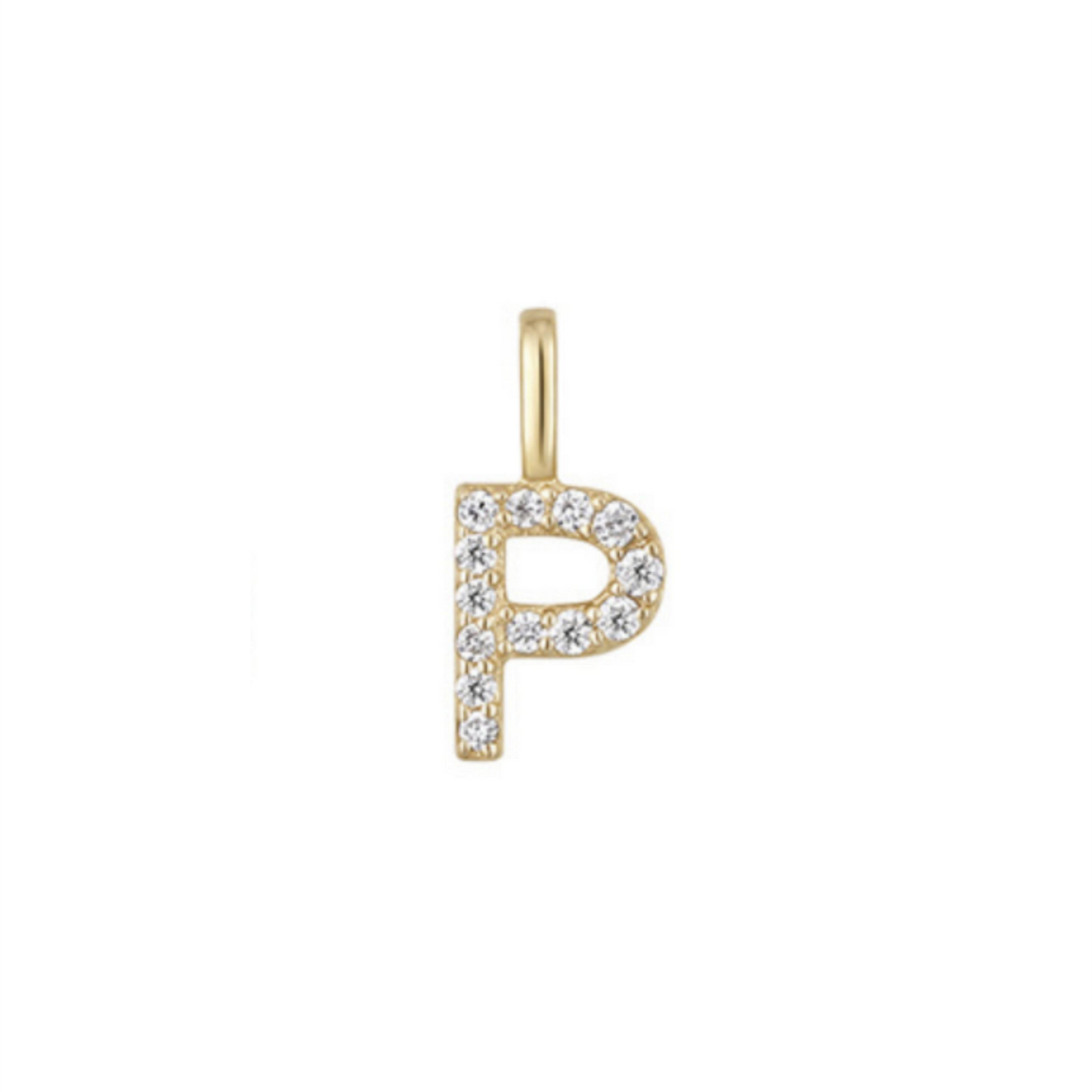 14K Gold on Sterling Silver Paved CZ MINI A-Z Letter Alphabet Initial DIY Charm Pendant 11 - 12mm