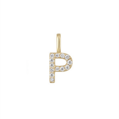14K Gold on Sterling Silver Paved CZ MINI A-Z Letter Alphabet Initial DIY Charm Pendant 11 - 12mm